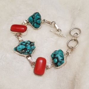 Tibetian Turquoise and Coral Bracelet